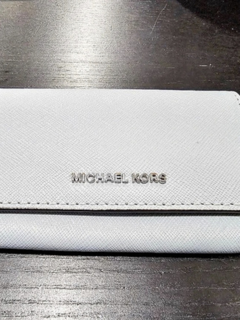Michael Kors Jet Set Travel Saffiano Leather Flap Card Case Light Gray Blue